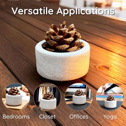 Wooden Essential Oil Diffuser - Small Cylinder Passive Diffuser, Beech Wood Aromatherapy Diffuser with Pine Cone & 20ml Essential Oils Great for Decorating at Desk, Office or Car in Saudi Arabia