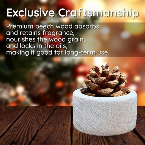 Wooden Essential Oil Diffuser - Small Cylinder Passive Diffuser, Beech Wood Aromatherapy Diffuser with Pine Cone & 20ml Essential Oils Great for Decorating at Desk, Office or Car in Saudi Arabia