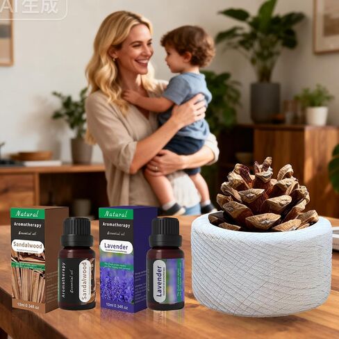 Wooden Essential Oil Diffuser - Small Cylinder Passive Diffuser, Beech Wood Aromatherapy Diffuser with Pine Cone & 20ml Essential Oils Great for Decorating at Desk, Office or Car in Saudi Arabia