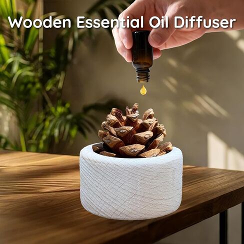 Wooden Essential Oil Diffuser - Small Cylinder Passive Diffuser, Beech Wood Aromatherapy Diffuser with Pine Cone & 20ml Essential Oils Great for Decorating at Desk, Office or Car in Saudi Arabia