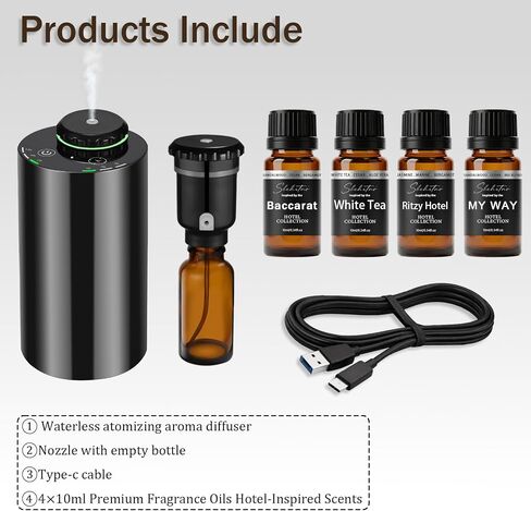 Hotel Scent Diffuser Kit – Waterless Essential Oil Diffuser with 4 Luxury Fragrance Oils, Cold Air Aroma Diffuser for Home, Bedroom, Office & Car (Hotel Scent Diffuser Kit with 4 Fragrance Oils) in Saudi Arabia