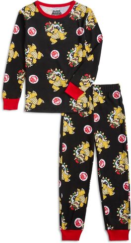 Nintendo Super Mario Bowser Boys Pajamas 2 Piece PJs Set Long Sleeve Top & Pants 100% Cotton Sleepwear for Kids & Teens in Kuwait