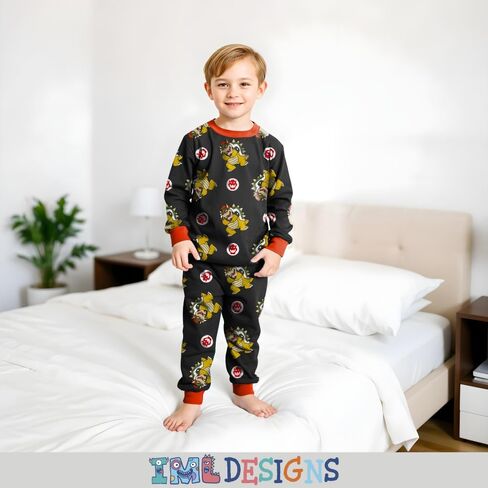 Nintendo Super Mario Bowser Boys Pajamas 2 Piece PJs Set Long Sleeve Top & Pants 100% Cotton Sleepwear for Kids & Teens in Kuwait