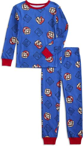 Nintendo Super Mario Bowser Boys Pajamas 2 Piece PJs Set Long Sleeve Top & Pants 100% Cotton Sleepwear for Kids & Teens in Kuwait