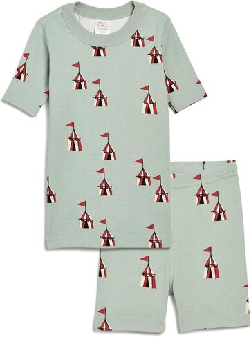 Hanna Andersson, Unisex Kids, HannaJams™ Print Short John Pajamas Set (Toddler/Little Kid/Big Kid), Tents on Seafoam, 3 Years (Toddler) in Saudi Arabia