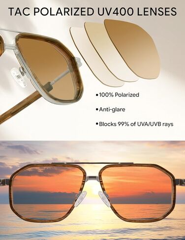 BIRCEN Men's Polarized Aviator Sunglasses: Acetate Luxury Trendy Sun Glasses Anti-Glare UV Protection for Driving & Travel in Saudi Arabia