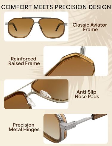 BIRCEN Men's Polarized Aviator Sunglasses: Acetate Luxury Trendy Sun Glasses Anti-Glare UV Protection for Driving & Travel in Saudi Arabia