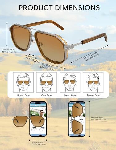 BIRCEN Men's Polarized Aviator Sunglasses: Acetate Luxury Trendy Sun Glasses Anti-Glare UV Protection for Driving & Travel in Saudi Arabia