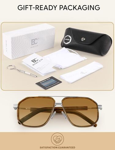 BIRCEN Men's Polarized Aviator Sunglasses: Acetate Luxury Trendy Sun Glasses Anti-Glare UV Protection for Driving & Travel in Saudi Arabia