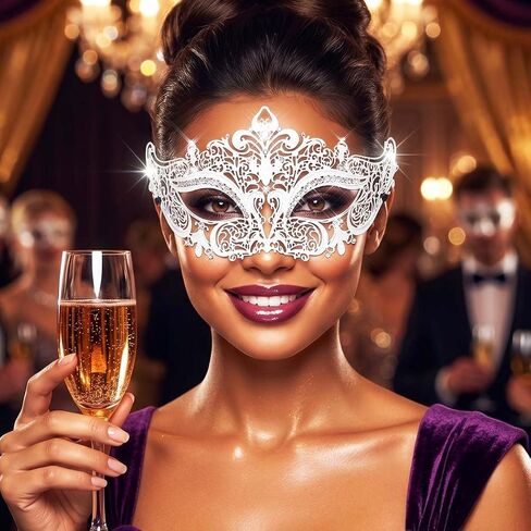 Campsis Masquerade Mask for Women White Masquerade Ball Mask Rhinestone Venetian Masks in Kuwait