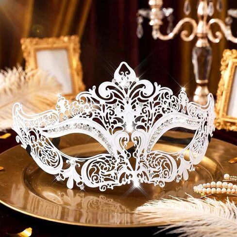 Campsis Masquerade Mask for Women White Masquerade Ball Mask Rhinestone Venetian Masks in Kuwait