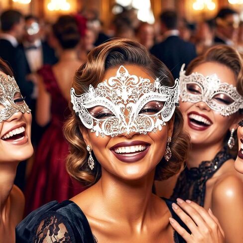 Campsis Masquerade Mask for Women White Masquerade Ball Mask Rhinestone Venetian Masks in Kuwait