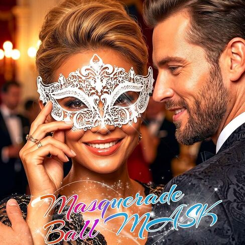 Campsis Masquerade Mask for Women White Masquerade Ball Mask Rhinestone Venetian Masks in Kuwait