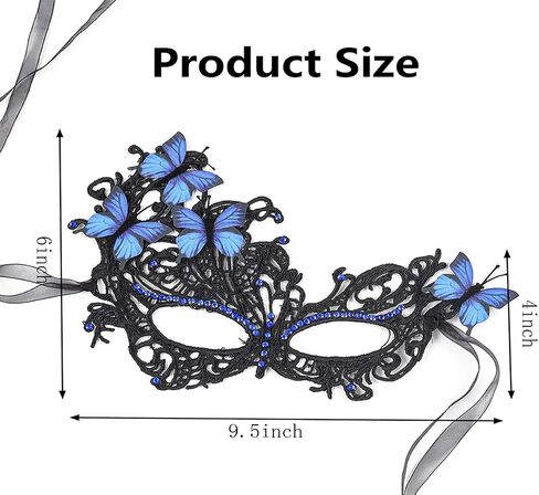 SAFERIN Halloween Lace Masquerade Mask & Gloves Set for Women Venetian Butterfly Eyemask with Rhinestones in Kuwait
