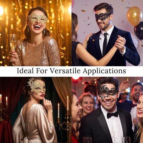 6Pcs Masquerade Mask for Women, Black and Gold Masquerade Mask, Adjustable Knitted Half Maskes for Masquerades Party, Fancy Dress Ball, Carnival Events in Kuwait