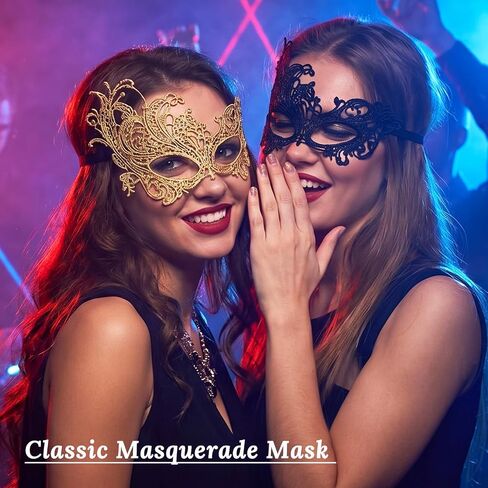 6Pcs Masquerade Mask for Women, Black and Gold Masquerade Mask, Adjustable Knitted Half Maskes for Masquerades Party, Fancy Dress Ball, Carnival Events in Kuwait