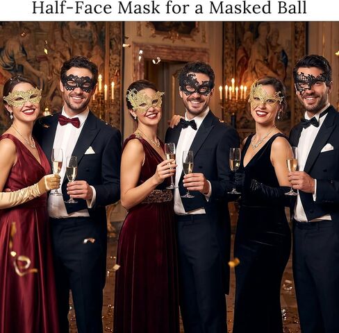 6Pcs Masquerade Mask for Women, Black and Gold Masquerade Mask, Adjustable Knitted Half Maskes for Masquerades Party, Fancy Dress Ball, Carnival Events in Kuwait