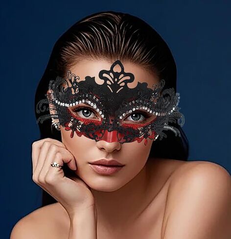 Masquerade Mask for Women Red Mardi Gras Decorations Venetian Masks Halloween Party in Kuwait