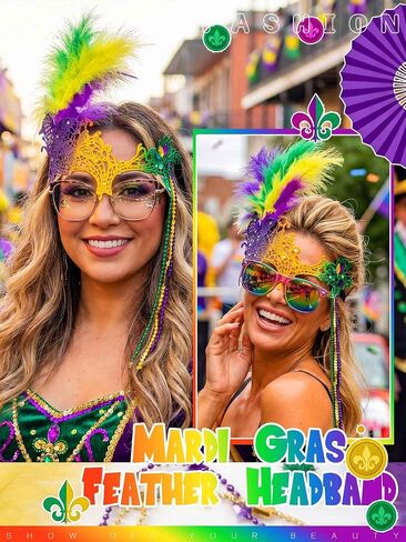 Woeoe Mardi Gras Mask Carnival Feather Masquerade Mask Venetian Costume Accessories for Women in Kuwait