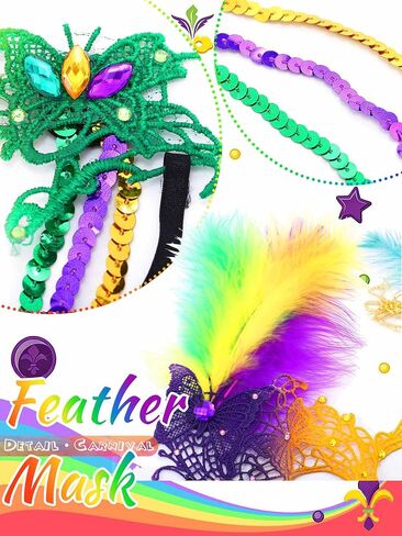 Woeoe Mardi Gras Mask Carnival Feather Masquerade Mask Venetian Costume Accessories for Women in Kuwait