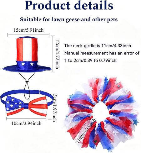 3 Pcs Patriotic Porch Goose Outfits – 4th of July Style Goose Costume Including Bow Tie and Hat, Cement Goose Clothes for Garden Decoration Party Patio Yard (Fits 23"/17" Plastic Goose) in Kuwait