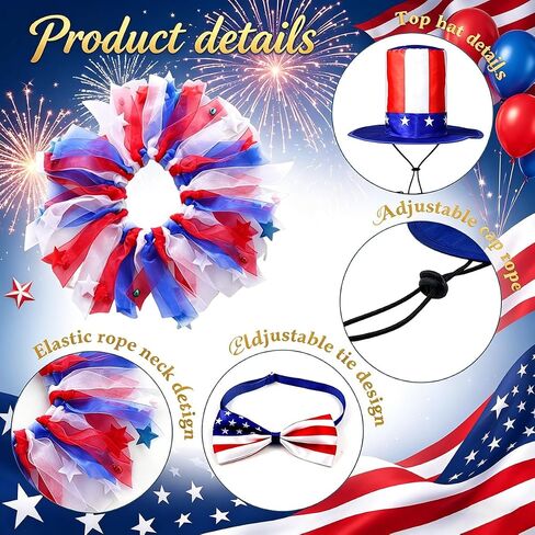 3 Pcs Patriotic Porch Goose Outfits – 4th of July Style Goose Costume Including Bow Tie and Hat, Cement Goose Clothes for Garden Decoration Party Patio Yard (Fits 23"/17" Plastic Goose) in Kuwait
