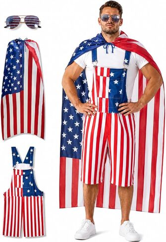 American Flag Overalls for Men 3PCS Patriotic Costume Set 4th of July Independence Day Outfit Memorial Day Parade in Saudi Arabia