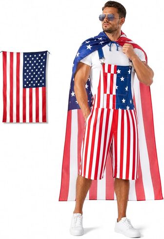 American Flag Overalls for Men 3PCS Patriotic Costume Set 4th of July Independence Day Outfit Memorial Day Parade in Saudi Arabia