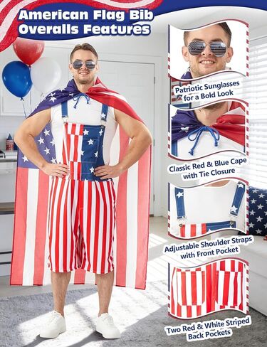 American Flag Overalls for Men 3PCS Patriotic Costume Set 4th of July Independence Day Outfit Memorial Day Parade in Saudi Arabia