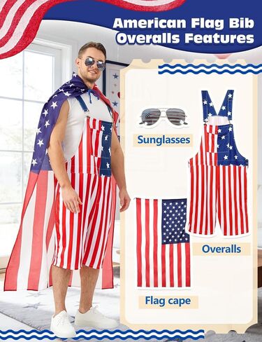 American Flag Overalls for Men 3PCS Patriotic Costume Set 4th of July Independence Day Outfit Memorial Day Parade in Saudi Arabia