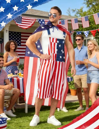 American Flag Overalls for Men 3PCS Patriotic Costume Set 4th of July Independence Day Outfit Memorial Day Parade in Saudi Arabia