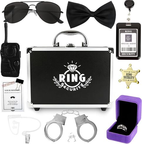 13 Pcs Ring Security Wedding Bearer Box Case Briefcase Include Police Officer Badg Sunglass Spy Earpiece Intercom Handcuff Ring Bearer Gifts Box Outfit in Kuwait
