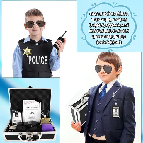 13 Pcs Ring Security Wedding Bearer Box Case Briefcase Include Police Officer Badg Sunglass Spy Earpiece Intercom Handcuff Ring Bearer Gifts Box Outfit in Kuwait