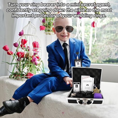 13 Pcs Ring Security Wedding Bearer Box Case Briefcase Include Police Officer Badg Sunglass Spy Earpiece Intercom Handcuff Ring Bearer Gifts Box Outfit in Kuwait