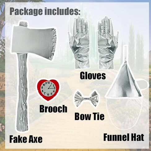 Tin Costume Accessories Set for Man Funnel Hat Fake Axe Heart Clock Pin Gloves Bow Tie Kit Halloween Cosplay in Saudi Arabia