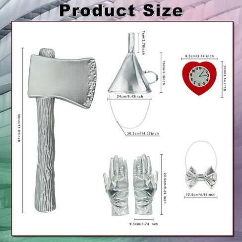Tin Costume Accessories Set for Man Funnel Hat Fake Axe Heart Clock Pin Gloves Bow Tie Kit Halloween Cosplay in Saudi Arabia