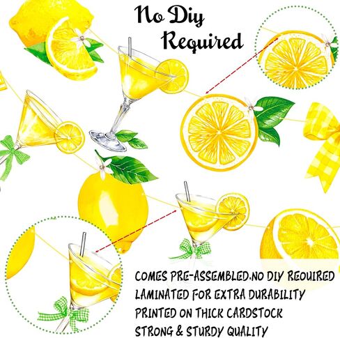 Lemon Martini Happy Birthday Banner Lemonade Birthday Party Decorations 3Pcs Gold Glitter Lemon Cocktail Bow Banners Lemonade Themed Party Supplies for Summer Circus Bachelorette Decor in Saudi Arabia