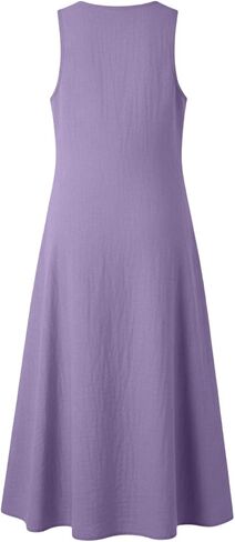 Dress for Women Summer Lightweight Casual Solid Color Flowy Beach Dresses V Neck Sleeveless Button Front Maxi Dress in Saudi Arabia