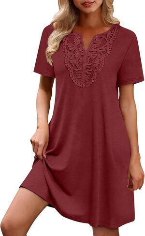 Dress for Women Summer Lace Short Sleeve Mini Dress for Daily Lightweight Casual Solid Color Flowy Beach Dresses in Saudi Arabia
