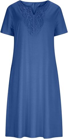 Dress for Women Summer Lace Short Sleeve Mini Dress for Daily Lightweight Casual Solid Color Flowy Beach Dresses in Saudi Arabia