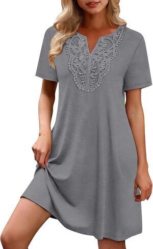 Dress for Women Summer Lace Short Sleeve Mini Dress for Daily Lightweight Casual Solid Color Flowy Beach Dresses in Saudi Arabia
