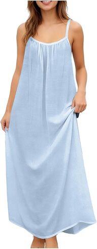 Dresses for Women Summer Lightweight Casual Solid Color Flowy Beach Dress Spaghetti Strap Lace Back Maxi Dress in Saudi Arabia