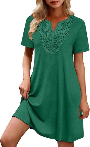 Dress for Women Summer Lace Short Sleeve Mini Dress for Daily Lightweight Casual Solid Color Flowy Beach Dresses in Saudi Arabia