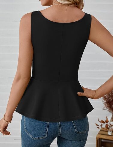 ZESICA Women's Sleeveless Business Casual Peplum Tank Tops | Babydoll Fitted Tops, Work Office Tee Shirts, Summer Tops 2026, Belted Tops, Dressy Flowy Blouse, Cute Formal Outfits in Kuwait