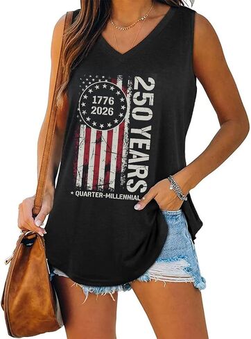 V Neck Patriotic Tank Tops for Women 4th of July American Flag Vest USA Graphic Cami Shirts Cute Memorial Tops Paty Tee in Kuwait