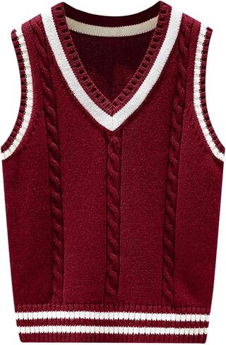 Kids School Uniform Vests Boys Girls Sleeveless Sweater Vest V Neck Cable Knitted Stripe Tank Tops 2025 Trendy Tween Clothes in Kuwait