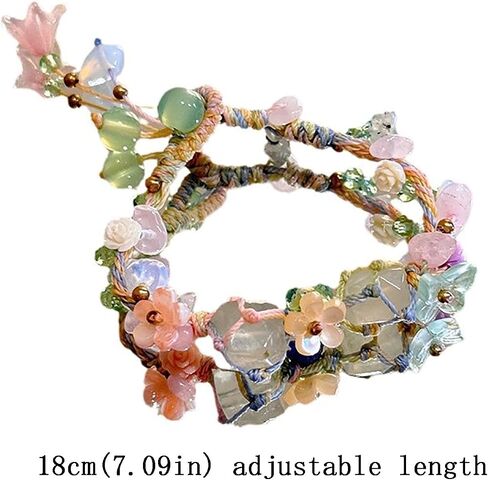 Natural Stone Bracelet, Handmade Beaded Jewelry, Floral Design Wrist Accessory, Adjustable Boho Style Ornament, Aesthetic Crystal Decor for Daily Wear, Nature Inspired Gift in Kuwait