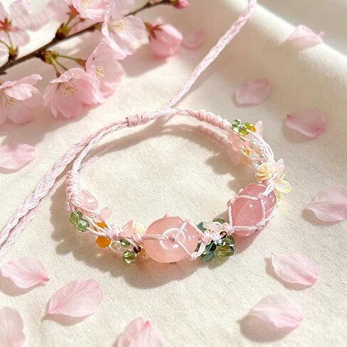 Natural Stone Bracelet, Handmade Beaded Jewelry, Floral Design Wrist Accessory, Adjustable Boho Style Ornament, Aesthetic Crystal Decor for Daily Wear, Nature Inspired Gift in Kuwait