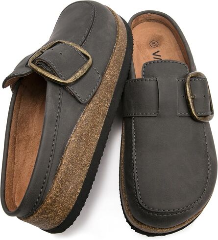 Women's Premium Eco Leather Buckle Clogs Non Slip Platform Mules Comfort Slip On Slides for Work Casual Outdoor in Saudi Arabia