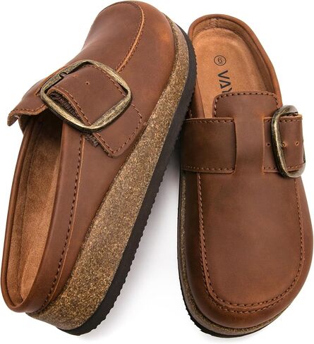 Women's Premium Eco Leather Buckle Clogs Non Slip Platform Mules Comfort Slip On Slides for Work Casual Outdoor in Saudi Arabia